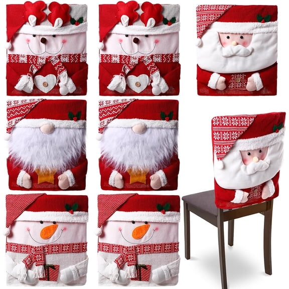 Christmas Chair Back Cover Santa Claus Snowman Xmas Dinner Chair Cover Hat Slipcover for Dining Room Kitchen Hotel Holiday Party Decor