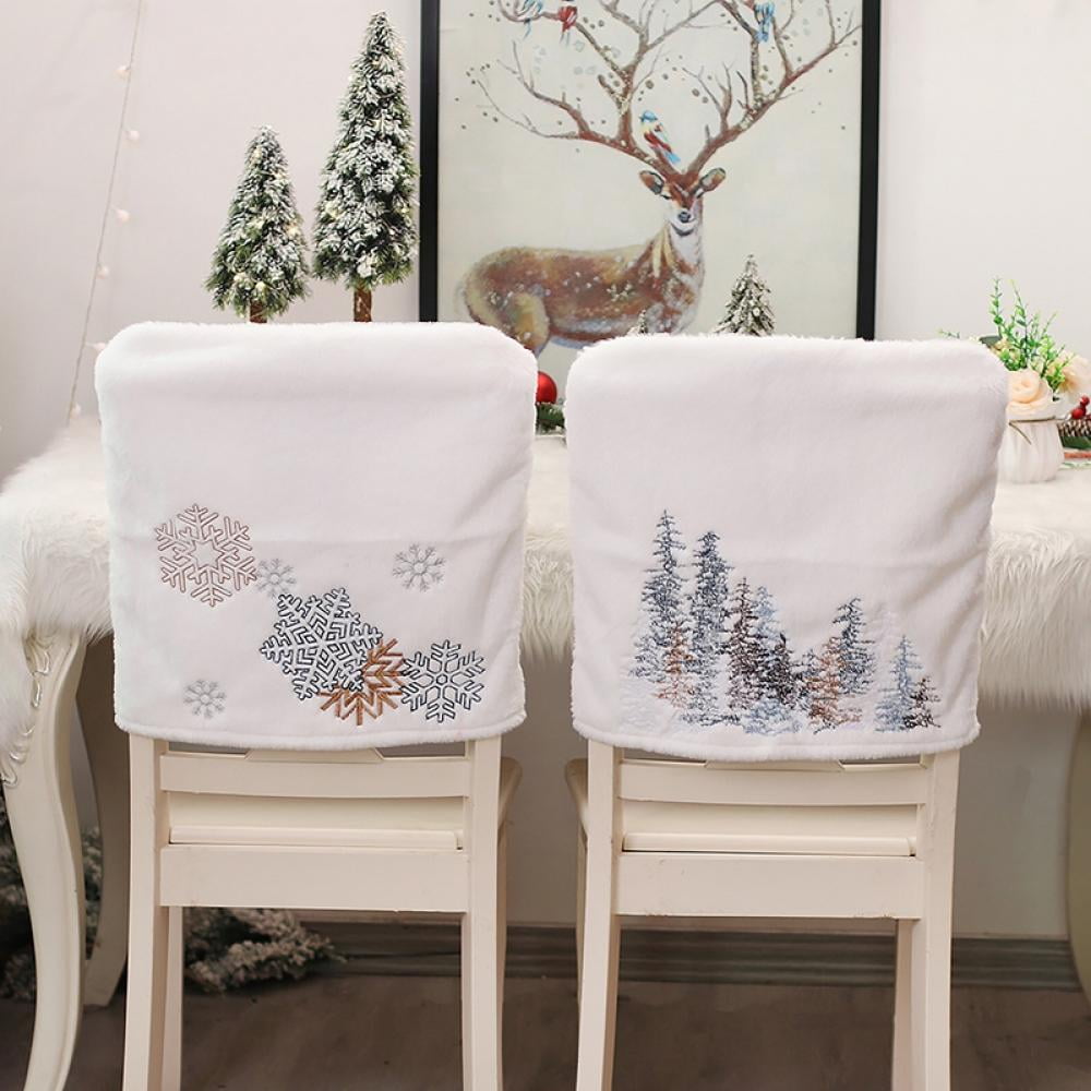 Christmas Chair Back Cover Set of 2, Snowflake Slipcovers Kitchen Chair