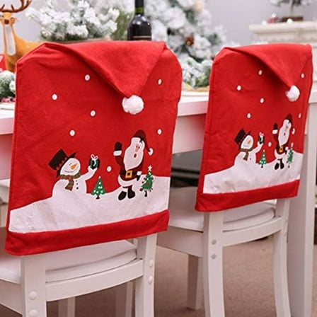 Christmas Chair Back Covers Set of 4, Santa Claus Red Hat Chair Covers, Christmas Chair Slipcovers for Xmas Restaurant Dinner Table Holiday Party Decor 1