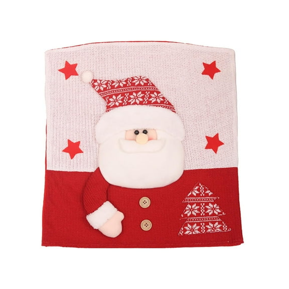 Christmas Chair Cover, 3D Santa Doll Fabric Slipcover for Dining Table and Stool Backrest, Stretch Washable Holiday Decor 18.5x20.5in, Festive Home Party Accessory