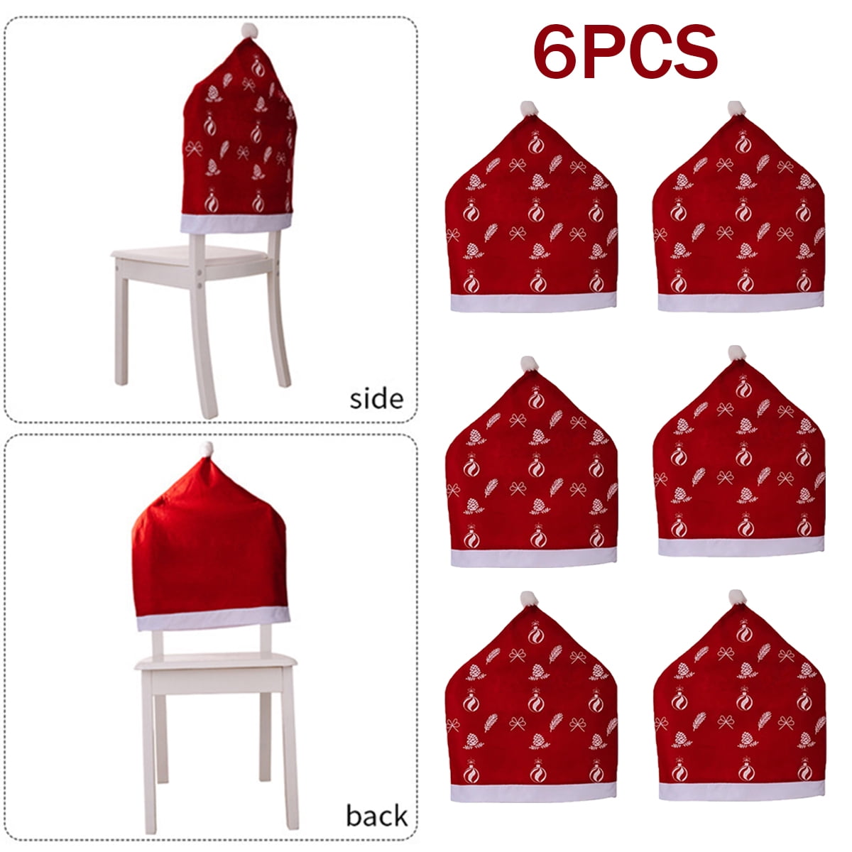 Christmas Chair Cover 6Pieces Red Santa Claus Hat Dining Chair Cover