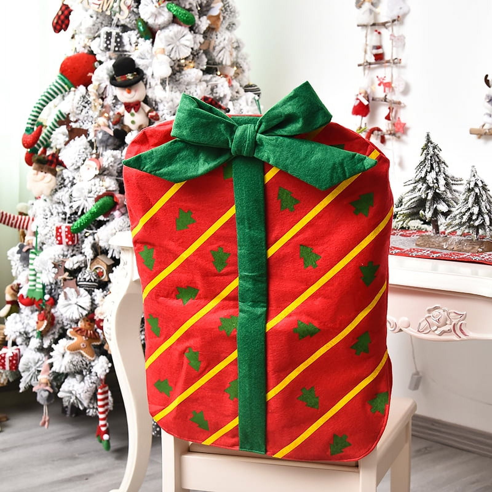 Christmas Chair Cover Cute Santa Element Printing Seat Cover Slipcovers Dining Room Home Decoration Xmas Holiday Party Decor Walmart
