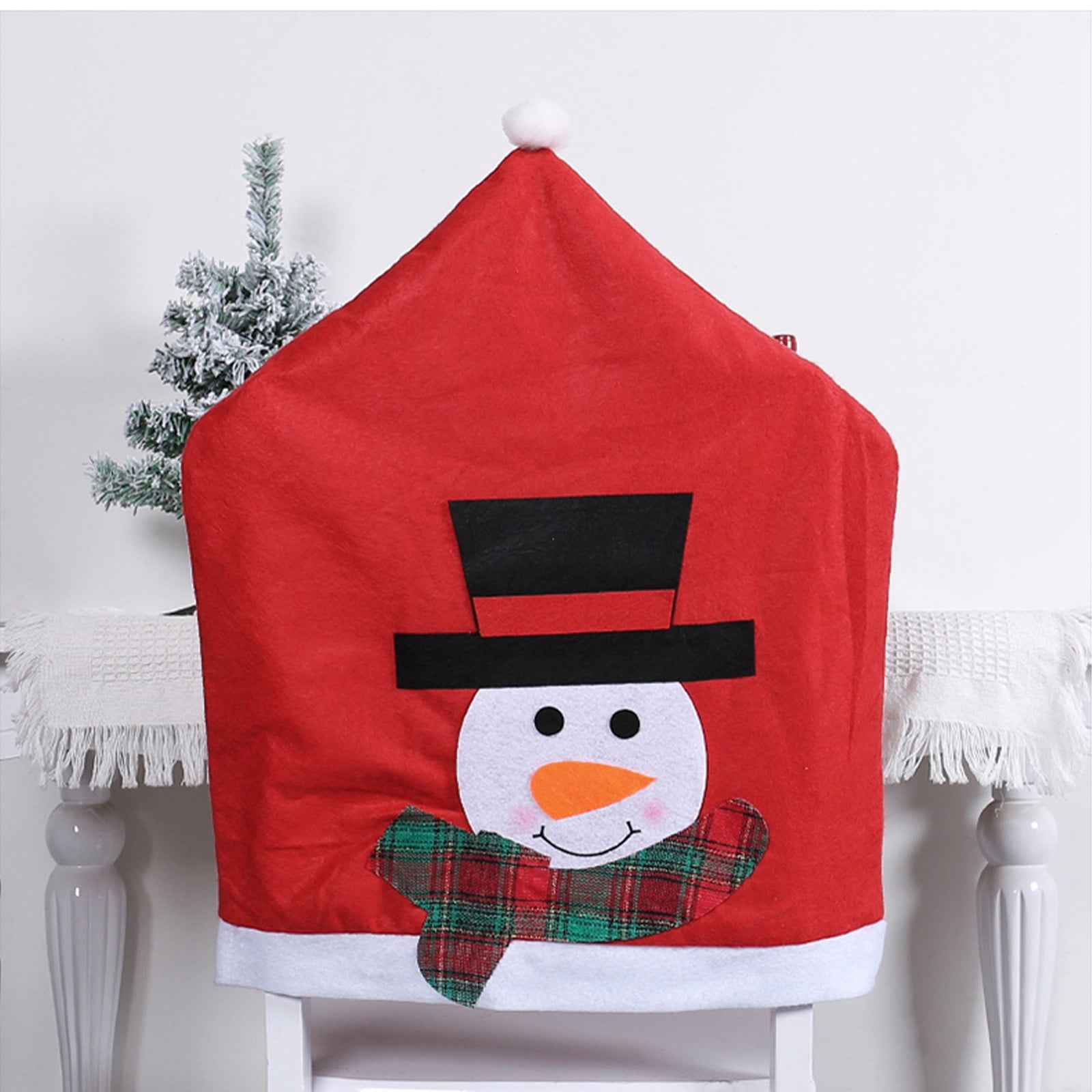 Christmas Chair Cover White Bearded Santa Scarf Snowman Chair Cover
