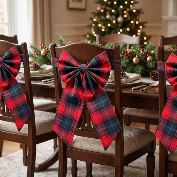 Christmas Chair Cover with Large Bow, Reusable Cloth Holiday Dining Chair Decoration for Christmas Parties, Home, Indoor and Outdoor Festive Decor