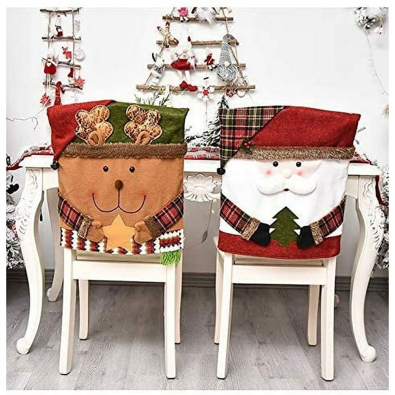Christmas Chair Covers 2 Pack Xmas Chair Back Cover Santa Claus