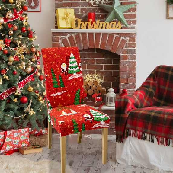 Christmas Chair Covers, Christmas Decor, Removable Washable Dining Chair Protector Back Cover for Kitchen Restaurant Family Holiday, Polyester