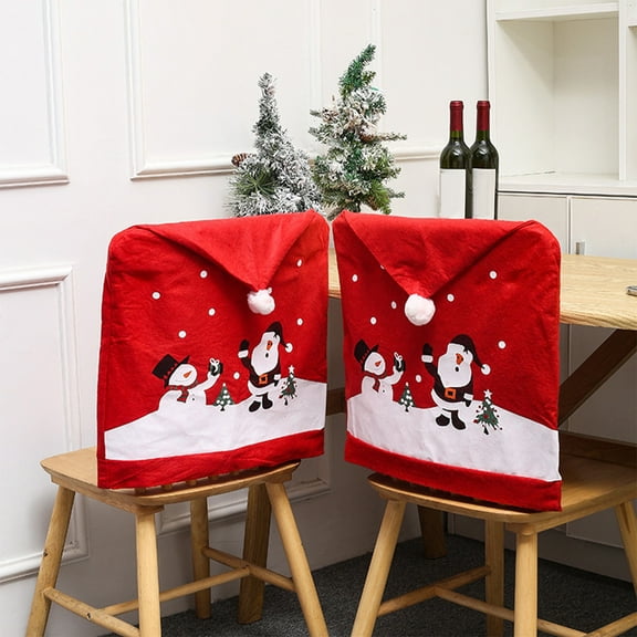 Christmas Chair Covers Decor Non Woven Snowman Red Hat Chair Back Cover for Kitchen Dining Room Chairs Christmas Xmas Holiday Party Festive Decorations Gifts, for Vision Decor Themed Decorative