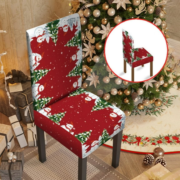 Christmas Chair Covers Dining Protector Removable Washable Stretch Xmas Tree Snowman Elk Buffalo Plaid Slipcovers for Hotel Party Wedding Holiday Decor