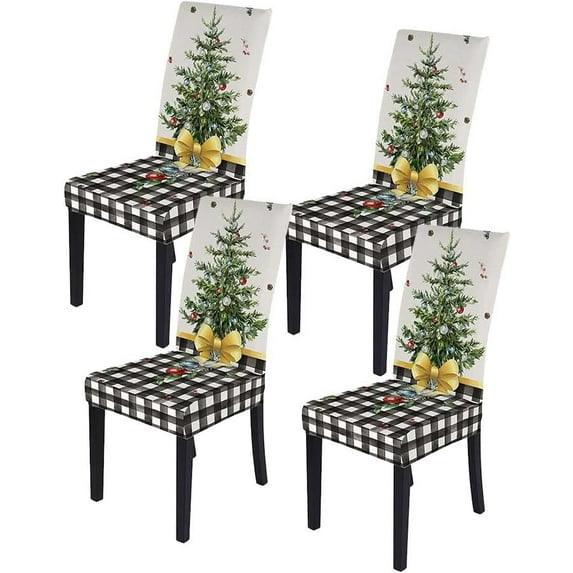 Christmas Chair Covers for Dining Room Printed Chair Covers Christmas Decor Newest Stretch Removable Chair Covers Non Slip Washable Furniture Protector for Kitchen (4, Blue)