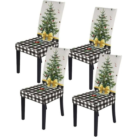 Christmas Chair Covers for Dining Room Printed Chair Covers Christmas Decor Newest Stretch Removable Chair Covers Non Slip Washable Furniture Protector for Kitchen (4, Blue)