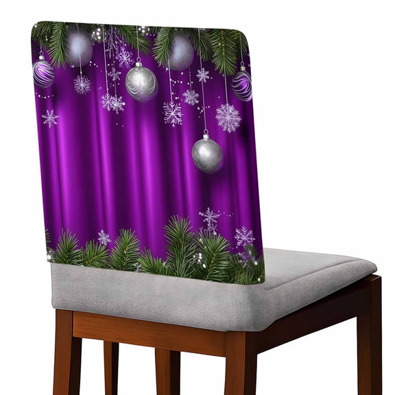 Christmas Chair Covers Set of 1 Purple Gray Xmas Ball Pine Needles Snowflakes Chair Back Covers Stretch Removable Washable Slipcovers Protector for Dining Room Kitchen Party Decor