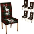 thumbnail image 1 of Christmas Chair Covers Set of 4 Chair Covers for Dining Chairs Snow Deer on a Red and Green Grid Dining Chair Slipcovers for Christmas Living Room Decoration, 1 of 6