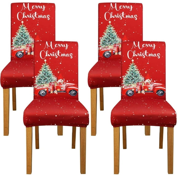Christmas Chair Covers Set of 4, Christmas Decorations Stretch Removable Washable Dining Room Chair Protector Slipcovers for Xmas Decor Holiday Party Home Decoracion De Navidad (Christmas 1, 4 PCS)