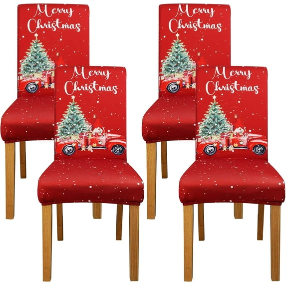 Christmas Chair Covers Set of 4, Christmas Decorations Stretch Removable Washable Dining Room Chair Protector Slipcovers for Xmas Decor Holiday Party Home Decoracion De Navidad (Christmas 1, 4 PCS)