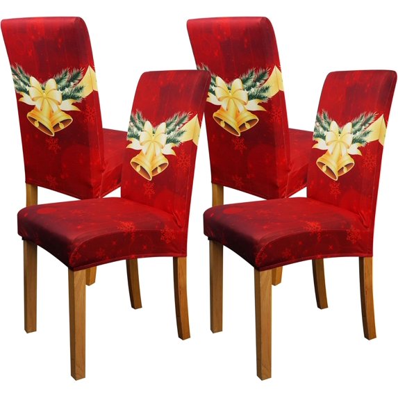 Christmas Chair Covers Set of 4, Christmas Decorations Stretch Removable Washable Dining Room Chair Protector Slipcovers for Xmas Decor Holiday Party Home Decoracion De Navidad (Christmas 4, 4 PCS)