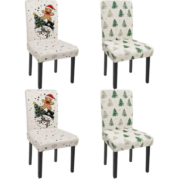 Christmas Chair Covers Set of 4 Gingerbread Stretch Parsons Chair Slipcovers Christmas Tree Snowman for Xmas Dining Room Decor Chair Seat Protectors (Gingerbread Tree,4PCS)
