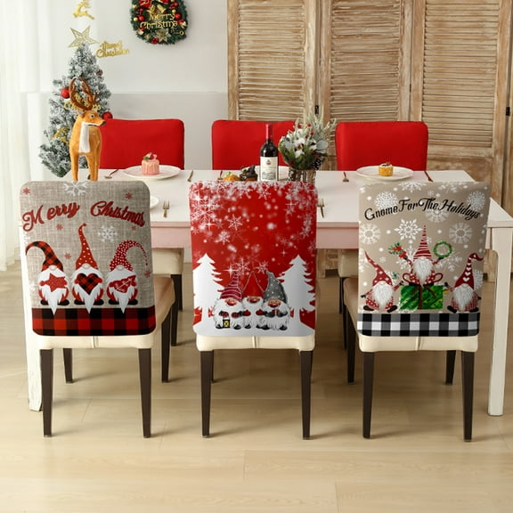 Christmas Chair Covers Set of 4 Merry Christmas Dining Room Chair Back Covers Santa Claus Snowman Xmas Chair Protector Slipcovers for Christmas Holiday Home Kitchen Decor