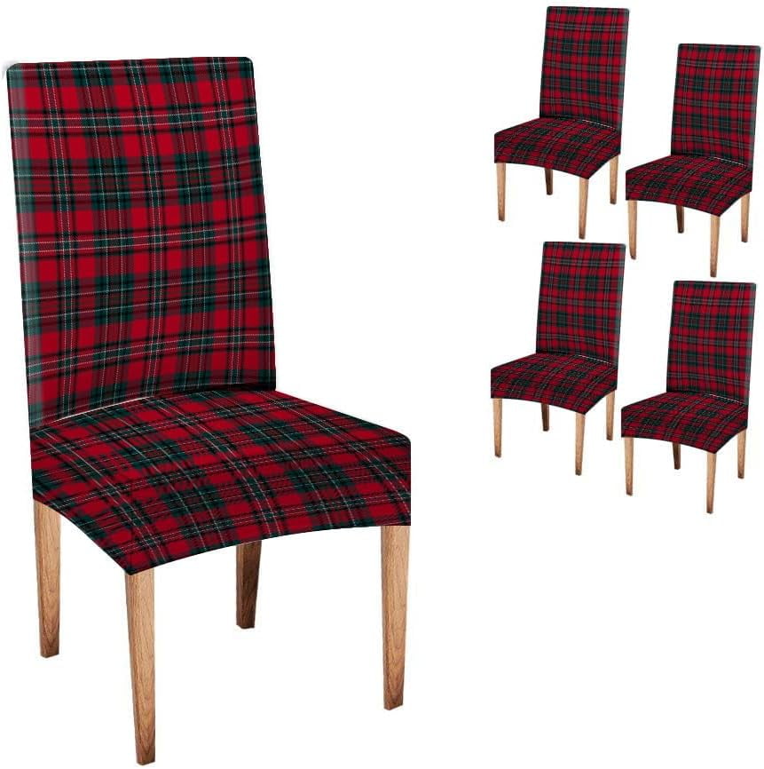 Christmas Chair Covers Set of 4,Red Green Tartan Plaid Scottish Spandex