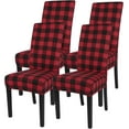 thumbnail image 1 of Christmas Chair Covers Set of 4, Stretch Xmas Kitchen Chair Cover Removable Washable Holiday Parsons Chair Slipcovers for Dining Room, Christmas Decoration, Ceremony (Black/Red Plaid), 1 of 6