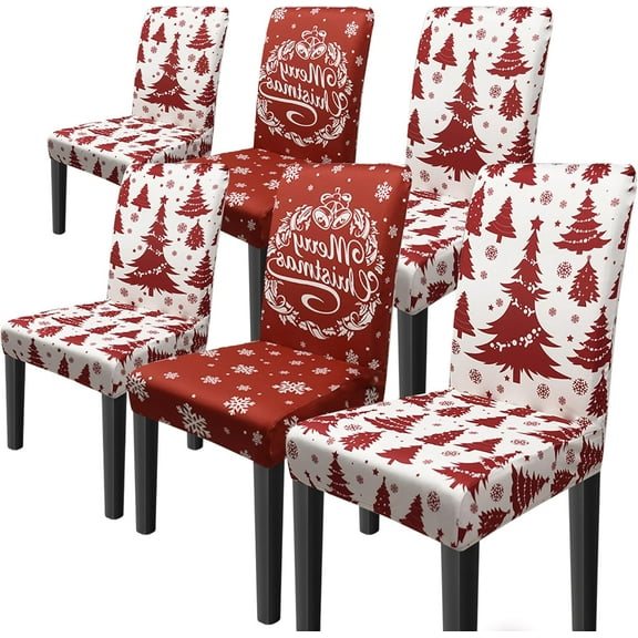 Christmas Chair Covers Set of 6 Christmas Tree Chair Back Covers Christmas Dining Chair Covers for Party Kitchen Removable Christmas Office Chair Cover Christmas Decorations