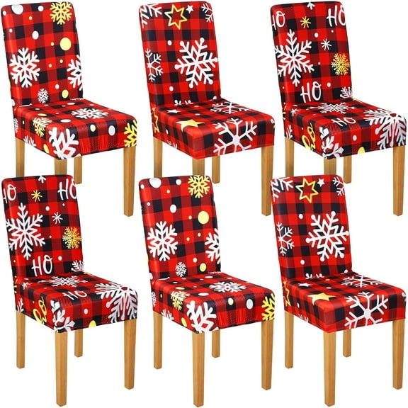 Christmas Chair Covers Set of 6, Red and Black Buffalo Plaid Chair Slipcovers Stretch Removable Washable Xmas Seat Protector for Christmas Holiday Kitchen Dining Room Bedroom Decors