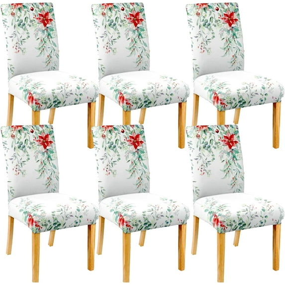 Christmas Chair Covers Set of 6, Winter Festive Pastel Color Chairs Slipcover for Dining Room, Removable Washable Breathable Cover in The Kitchen Restaurant Holiday Decor
