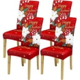 thumbnail image 1 of Christmas Chair Covers Set of 4, Red Poinsettia Print Dining Room Chair Covers Stretch Parsons Chair Slipcovers for Kitchen Holiday Party Decoration, 1 of 6