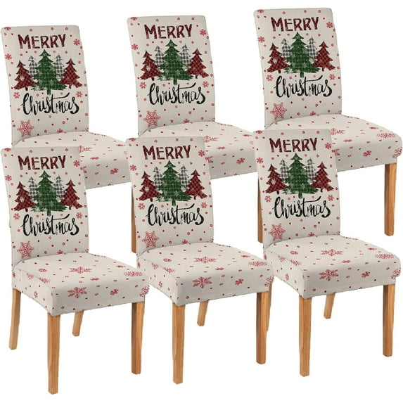 Christmas Chair Covers Set of 6 Merry Christmas Dining Removable Xmas Holiday Chair Slipcovers for Dining Room, Christmas Party Decoration