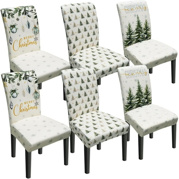 Christmas Chair Covers Set of 6, Xmas Tree Dining Chair Covers for Party Kitchen Removable Seat Cover for Chairs Christmas Decorations Indoor