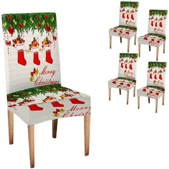 Christmas Chair Covers Slip Covers for Dining Chairs Merry Christmas Socks with Spandex Stretch Washable Chair Protectors Dining Room Chair Covers Set of 4 Slip Covers for Dining Chairs