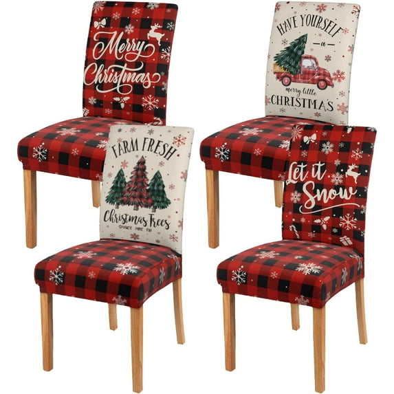 Christmas Chair Covers Xmas Tree Design Stretch Removable Washable Dining Room Chair Protector Slipcovers Set of 4 Home Hotel Banquet Holiday Decoration