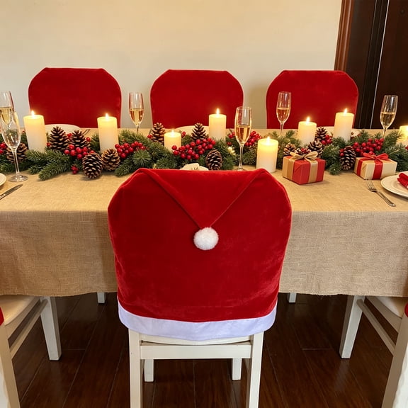 Christmas Chair Covers of 4, Santa Hat Dining Room Stool Cover