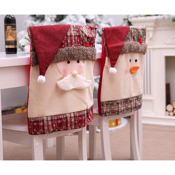 Christmas Chair Printed Back Cover Snowman Santa Claus Hat Slipcovers Decoration 2Pcs