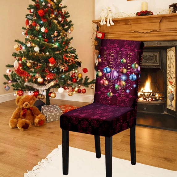 Christmas Chair Protector Cover Stretch Removable Washable Chair Seat Protector Cover Christmas Seat Slipcover for Home Hotel Dining Room Banquet Wedding Party