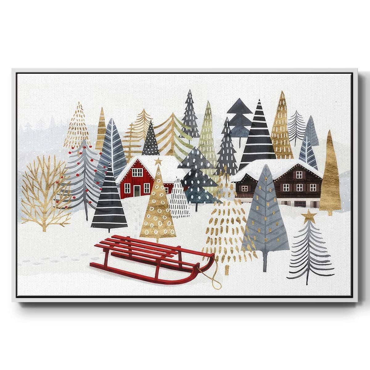 Christmas Chalet Collection A - Framed Gallery Wrapped Holiday Canvas - 17 x 25 - White Frame
