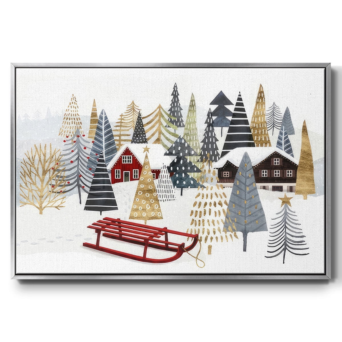 Christmas Chalet Collection A - Framed Gallery Wrapped Holiday Canvas - 27 x 41 - Silver Frame