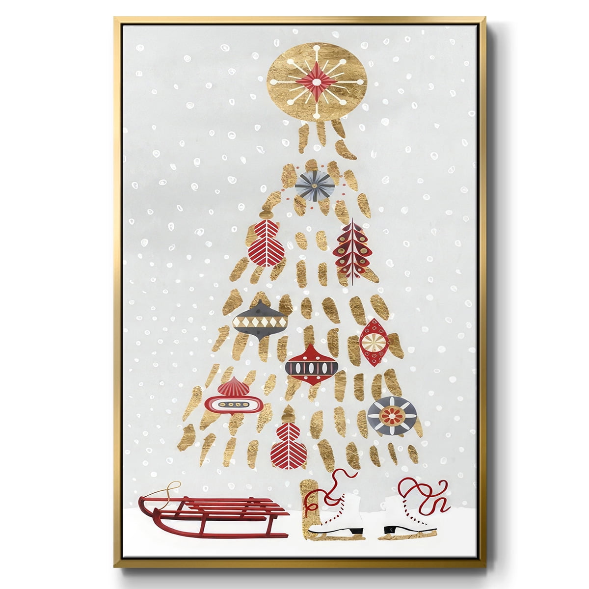 Christmas Chalet Collection B - Framed Gallery Wrapped Holiday Canvas - 25 x 37 - Gold Frame