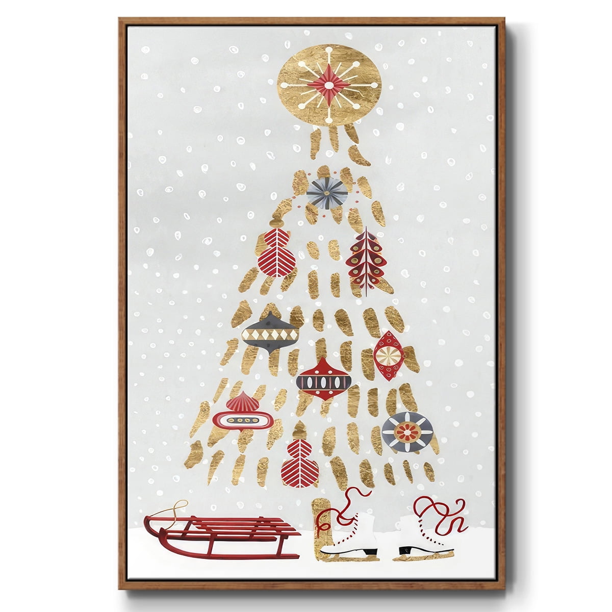 Christmas Chalet Collection B - Framed Gallery Wrapped Holiday Canvas - 25 x 37 - Rosewood Frame