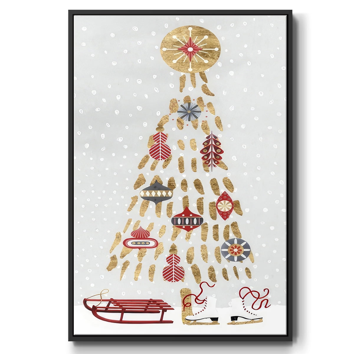 Christmas Chalet Collection B - Framed Gallery Wrapped Holiday Canvas - 27 x 41 - Black Frame