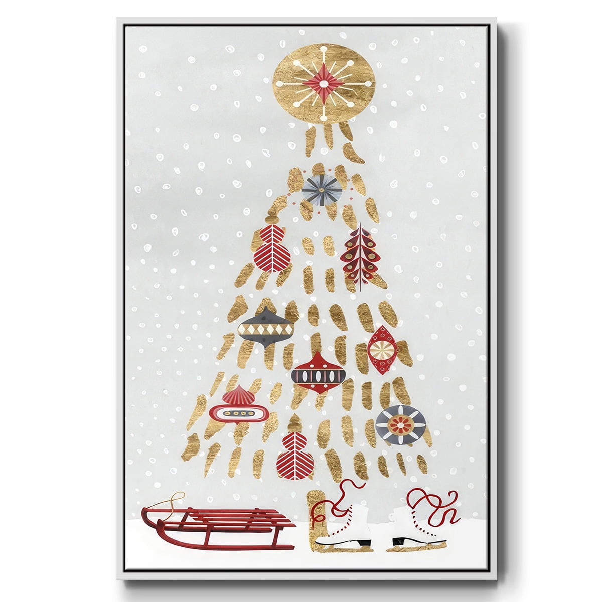 Christmas Chalet Collection B - Framed Gallery Wrapped Holiday Canvas - 27 x 41 - White Frame