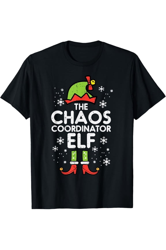 Christmas Chaos Coordinator Elf Xmas Family Match Mom Dad T-Shirt