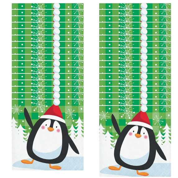 Christmas Character Penguin Beverage Napkins Appetizer Napkin 5 inch Penguin in a Santa Hat 2 -16 Count Packs