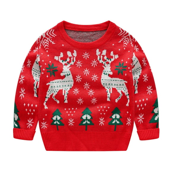 Christmas Character Print Knit Sweater Warm Pullover Casual Clothes For Toddler Baby Kids Girls Boys Red 7-8 Years