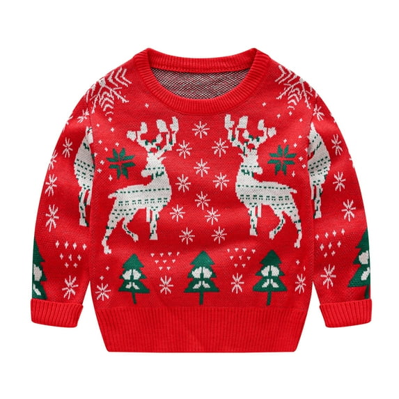 Christmas Character Print Knit Sweater Warm Pullover Casual Clothes For Toddler Baby Kids Girls Boys Red 7-8 Years