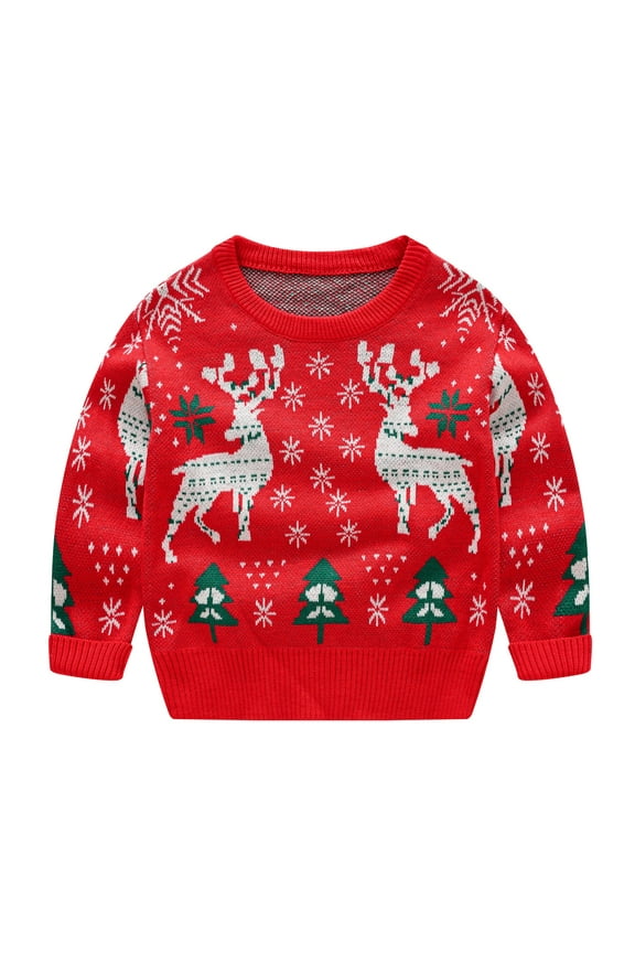 Christmas Character Print Knit Sweater Warm Pullover Casual Clothes For Toddler Baby Kids Girls Boys Red 7-8 Years