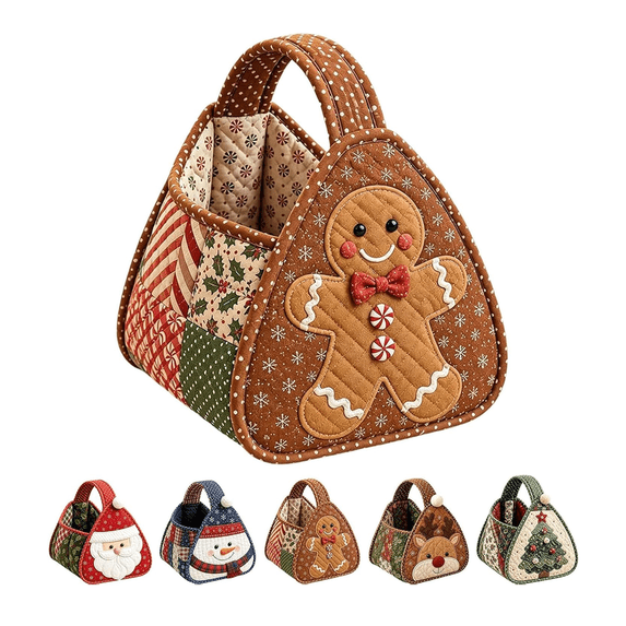 Christmas Character Quilted Carry Basket – DIY Fabric Basket Craft Kit with Holiday Characters, Decorative Home Organizer for Christmas Storage