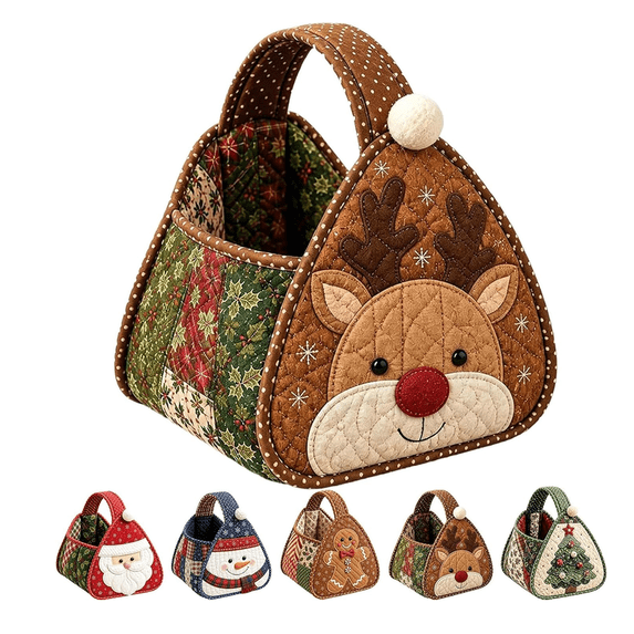 Christmas Character Quilted Carry Basket – DIY Fabric Basket Craft Kit with Holiday Characters, Decorative Home Organizer for Christmas Storage