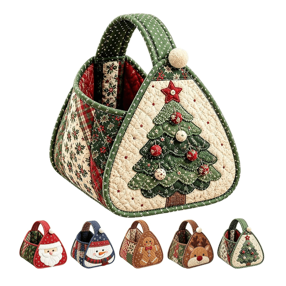 Christmas Character Quilted Carry Basket – DIY Fabric Storage Basket Craft Kit with Holiday Characters, Decorative Home Organizer Sewing Set, Handmade Gift Idea