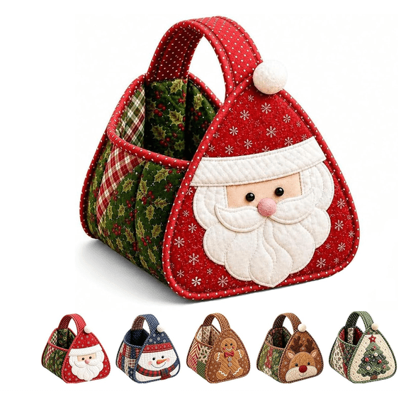 Christmas Character Quilted Carry Basket – DIY Fabric Storage Basket Craft Kit with Holiday Characters, Decorative Home Organizer Sewing Set, Handmade Gift Idea