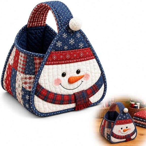 Christmas Character Quilted Carry Basket,DIY Fabric Storage Basket Kit,Cute Christmas Characters Decorative Baskets for Festive Storage,Gift Giving, Seasonal Home Display
